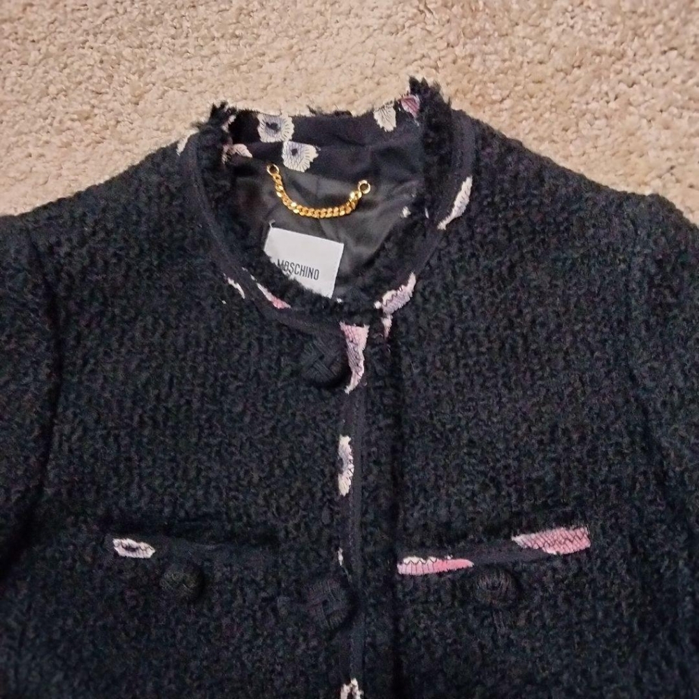 Moschino  Tweed Black Jacket 8 Chanel Style - Picture 5 of 8